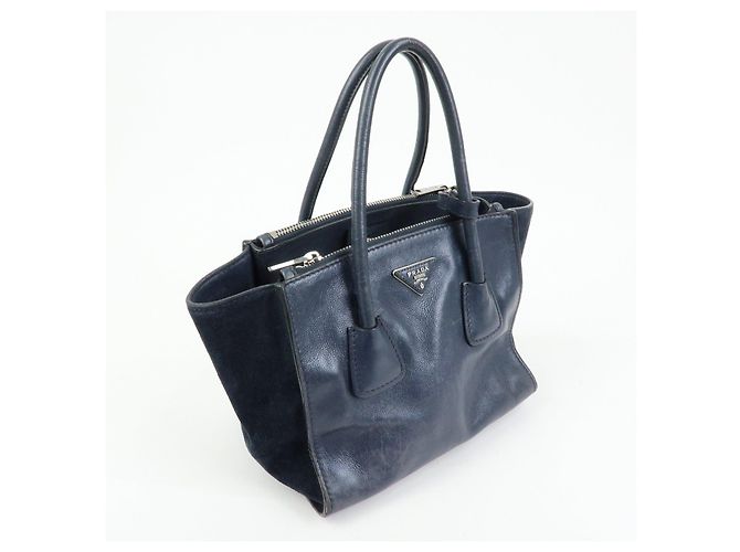 PRADA Triangle Logo Leder 2Way Bag Tote Bag Handtasche Navy B2625M - Ansicht 4