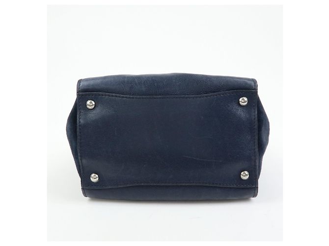PRADA Triangle Logo Leder 2Way Bag Tote Bag Handtasche Navy B2625M - Ansicht 5
