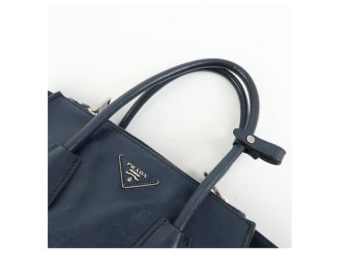 PRADA Triangle Logo Leder 2Way Bag Tote Bag Handtasche Navy B2625M - Ansicht 6