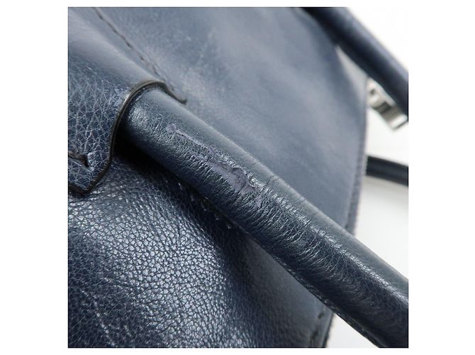 PRADA Triangle Logo Leder 2Way Bag Tote Bag Handtasche Navy B2625M - Ansicht 9