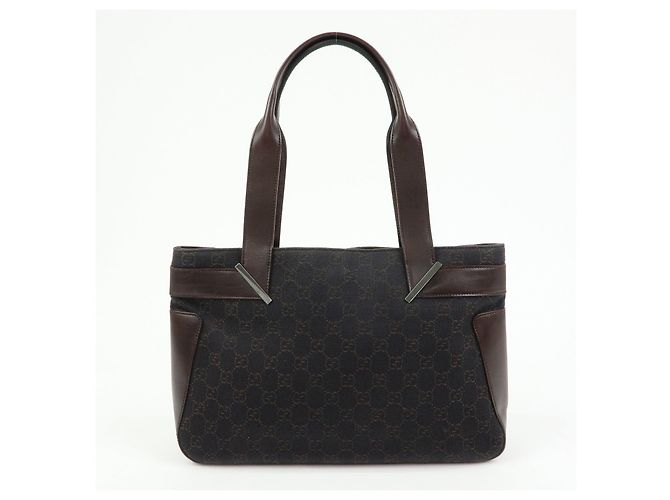 Borsa tote GUCCI GG Canvas Leather Dark Brown 73983 - vista 2