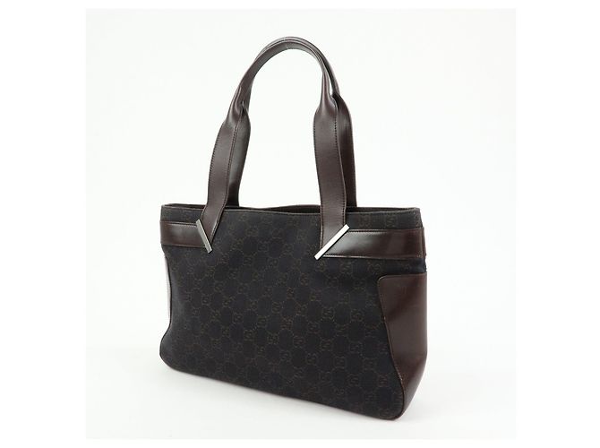 Borsa tote GUCCI GG Canvas Leather Dark Brown 73983 - vista 3