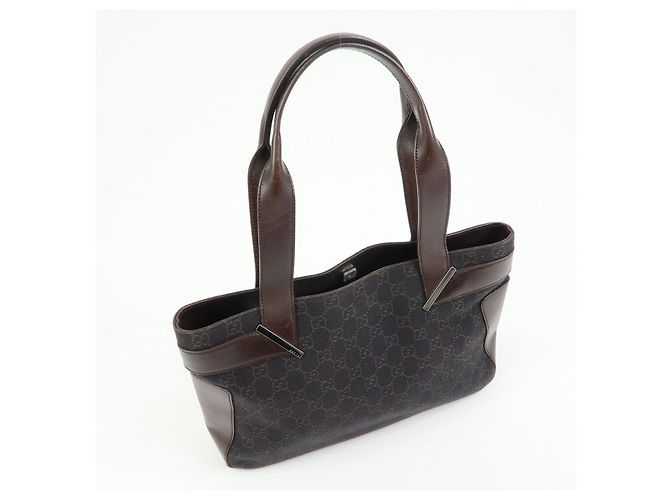 Borsa tote GUCCI GG Canvas Leather Dark Brown 73983 - vista 4