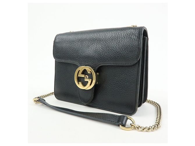 Borsa a tracolla in pelle con catena GUCCI Interlocking G Nera 510304 - vista 3