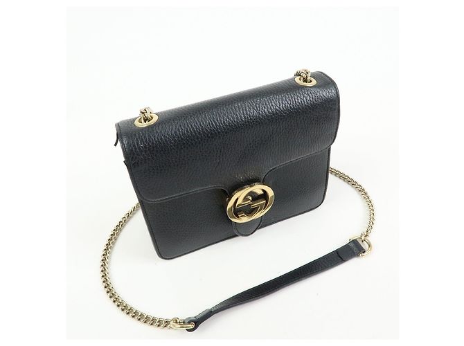 Borsa a tracolla in pelle con catena GUCCI Interlocking G Nera 510304 - vista 4