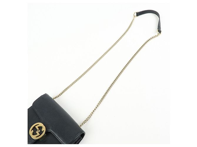 Borsa a tracolla in pelle con catena GUCCI Interlocking G Nera 510304 - vista 6