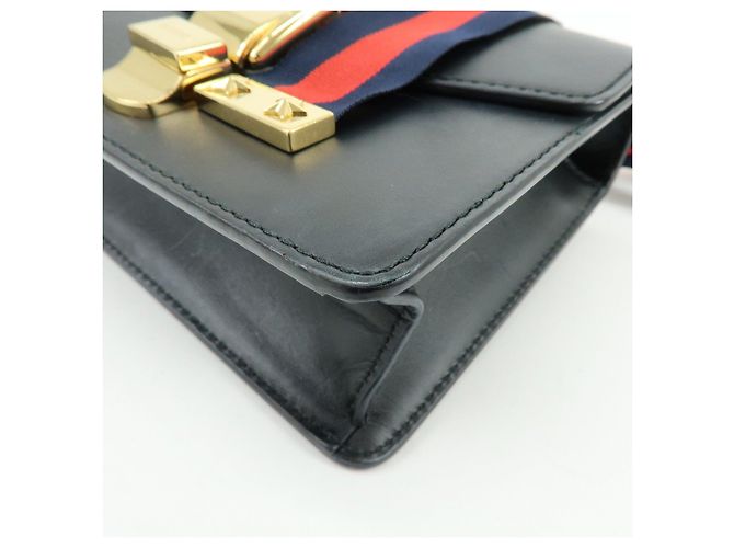GUCCI Sylvie Sherry Borsa a tracolla in pelle con catena Nera 431666 - vista 10