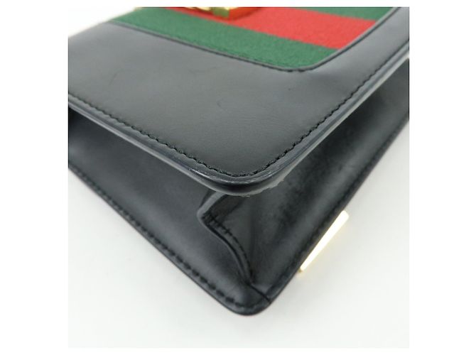 GUCCI Sylvie Sherry Borsa a tracolla in pelle con catena Nera 431666 - vista 11