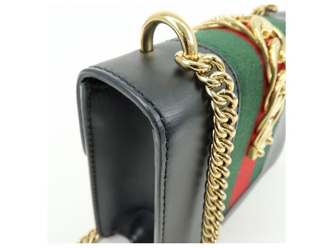 GUCCI Sylvie Sherry Borsa a tracolla in pelle con catena Nera 431666 - vista 13