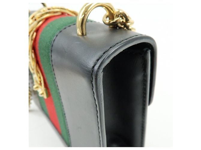 GUCCI Sylvie Sherry Borsa a tracolla in pelle con catena Nera 431666 - vista 14