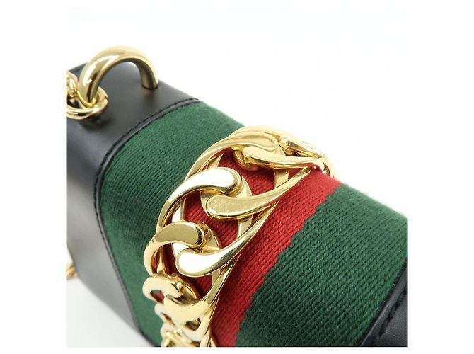 GUCCI Sylvie Sherry Borsa a tracolla in pelle con catena Nera 431666 - vista 15