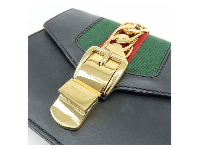 GUCCI Sylvie Sherry Borsa a tracolla in pelle con catena Nera 431666 - vista 16