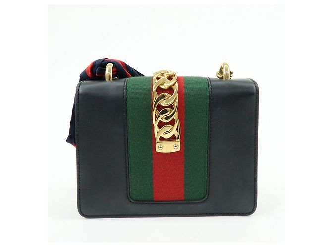 GUCCI Sylvie Sherry Borsa a tracolla in pelle con catena Nera 431666 - vista 2