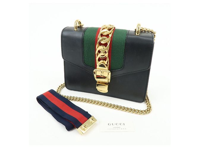 GUCCI Sylvie Sherry Borsa a tracolla in pelle con catena Nera 431666 - vista 24