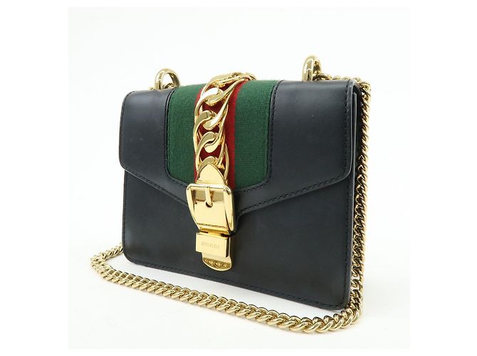 GUCCI Sylvie Sherry Borsa a tracolla in pelle con catena Nera 431666 - vista 3