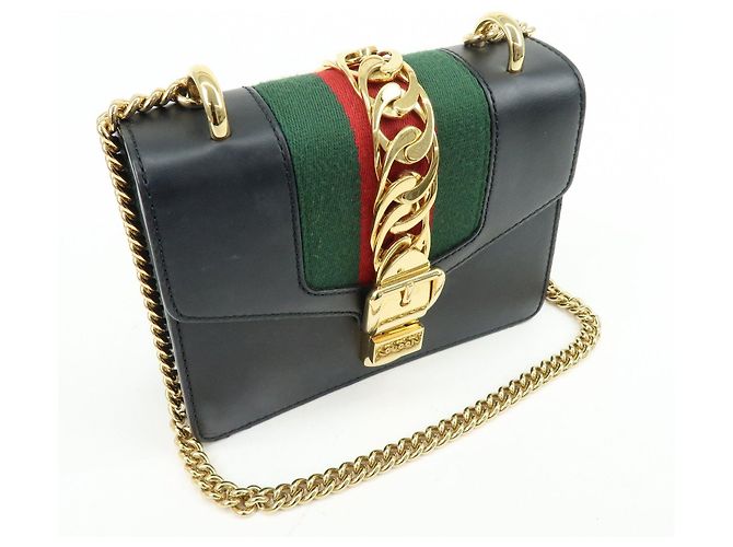 GUCCI Sylvie Sherry Borsa a tracolla in pelle con catena Nera 431666 - vista 4