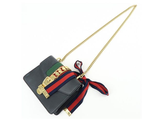 GUCCI Sylvie Sherry Borsa a tracolla in pelle con catena Nera 431666 - vista 6