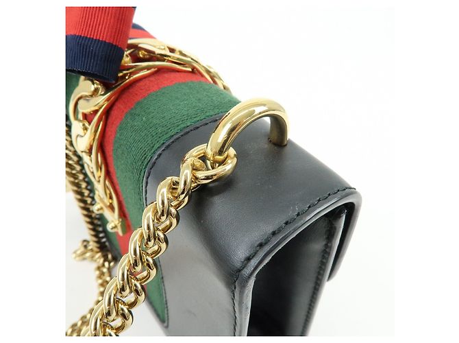 GUCCI Sylvie Sherry Borsa a tracolla in pelle con catena Nera 431666 - vista 8