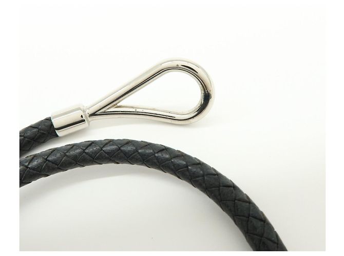 Hermès HERMES Jumbo Choker Double Tour Bracciale in Pelle e Metallo Nero Argento - vista 10