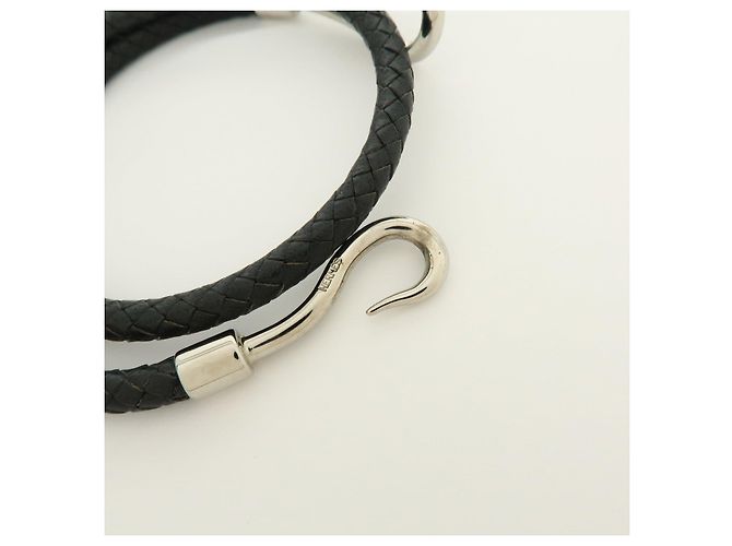 Hermès HERMES Jumbo Choker Double Tour Bracciale in Pelle e Metallo Nero Argento - vista 8