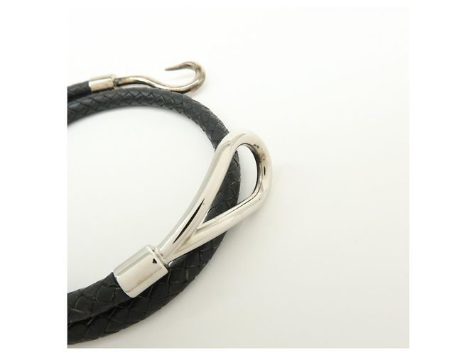 Hermès HERMES Jumbo Choker Double Tour Bracciale in Pelle e Metallo Nero Argento - vista 9
