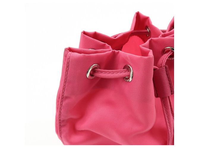 PRADA Triangle Logo Nylon Leather Drawstring Pouch Pink 1N0369 - view 10