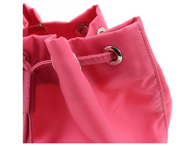 PRADA Triangle Logo Nylon Leather Drawstring Pouch Pink 1N0369 - view 11