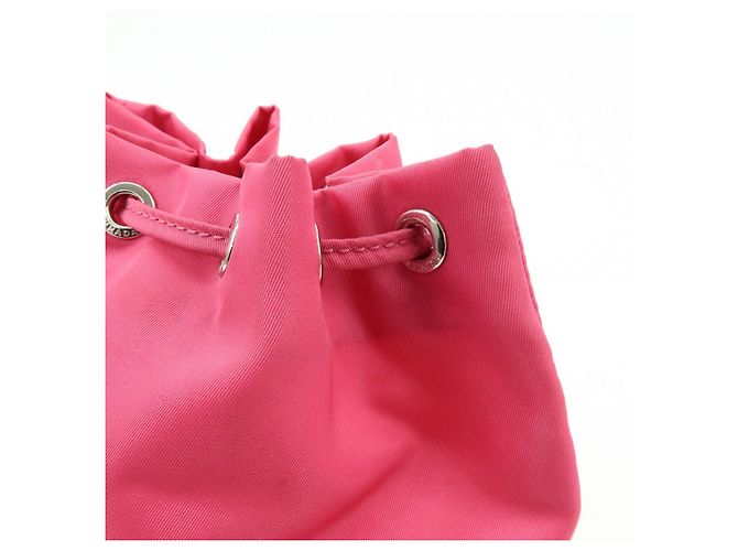PRADA Triangle Logo Nylon Leather Drawstring Pouch Pink 1N0369 - view 13
