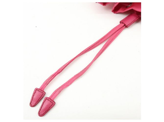 PRADA Triangle Logo Nylon Leather Drawstring Pouch Pink 1N0369 - view 17