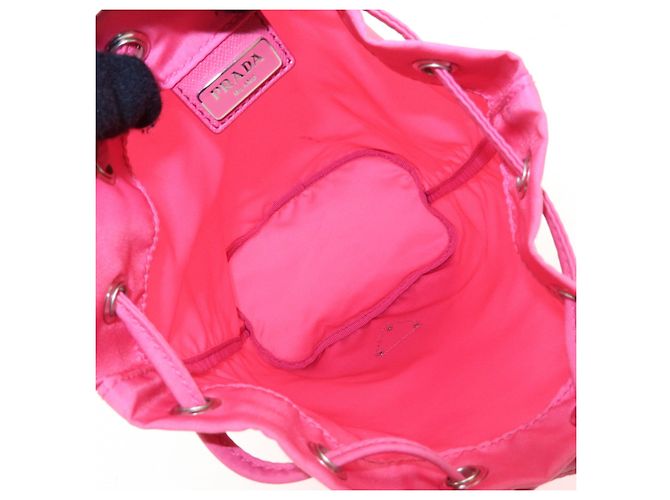 PRADA Triangle Logo Nylon Leather Drawstring Pouch Pink 1N0369 - view 18