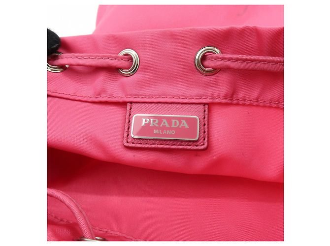 PRADA Triangle Logo Nylon Leather Drawstring Pouch Pink 1N0369 - view 20