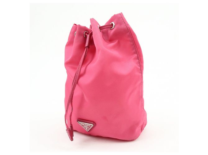 PRADA Triangle Logo Nylon Leather Drawstring Pouch Pink 1N0369 - view 3