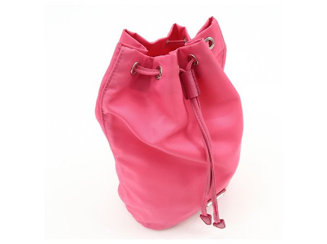 PRADA Triangle Logo Nylon Leather Drawstring Pouch Pink 1N0369 - view 4