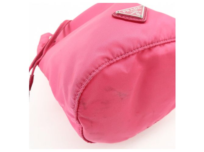 PRADA Triangle Logo Nylon Leather Drawstring Pouch Pink 1N0369 - view 6