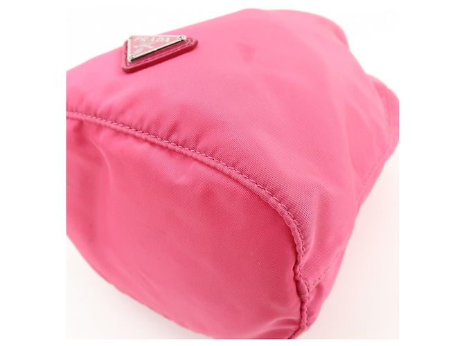PRADA Triangle Logo Nylon Leather Drawstring Pouch Pink 1N0369 - view 7