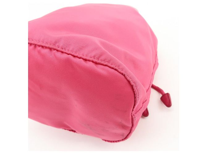 PRADA Triangle Logo Nylon Leather Drawstring Pouch Pink 1N0369 - view 9