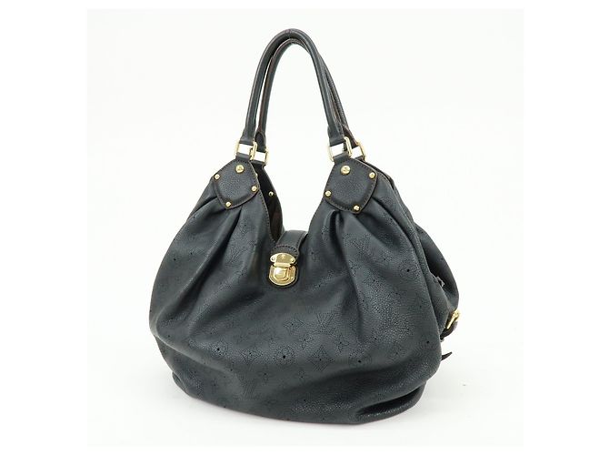 Borsa a tracolla Louis Vuitton Monogram Mahina L in pelle Noir Black M95765 - vista 3
