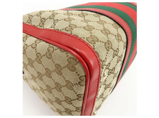 Borsa 2Way GUCCI Sherry GG Canvas Leather Boston Bag Beige Rosso 247205 - vista 11