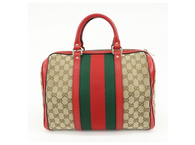 Borsa 2Way GUCCI Sherry GG Canvas Leather Boston Bag Beige Rosso 247205 - vista 2
