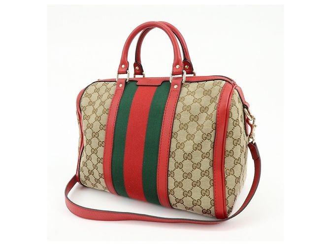 Borsa 2Way GUCCI Sherry GG Canvas Leather Boston Bag Beige Rosso 247205 - vista 3
