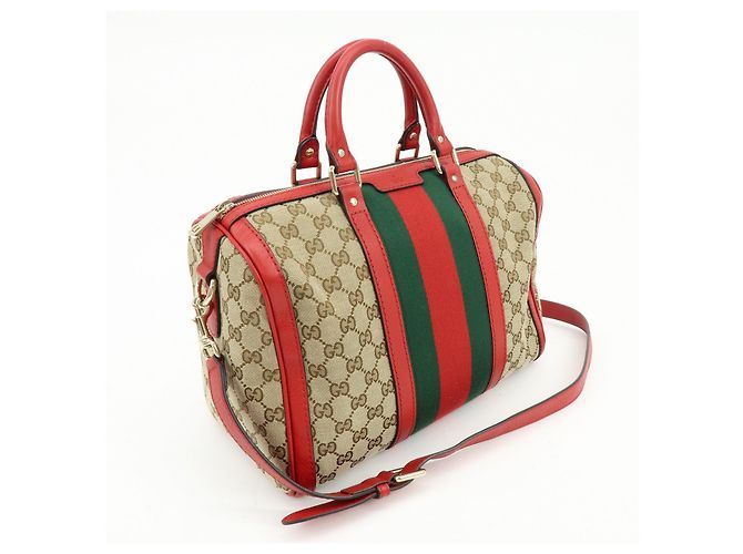 Borsa 2Way GUCCI Sherry GG Canvas Leather Boston Bag Beige Rosso 247205 - vista 4
