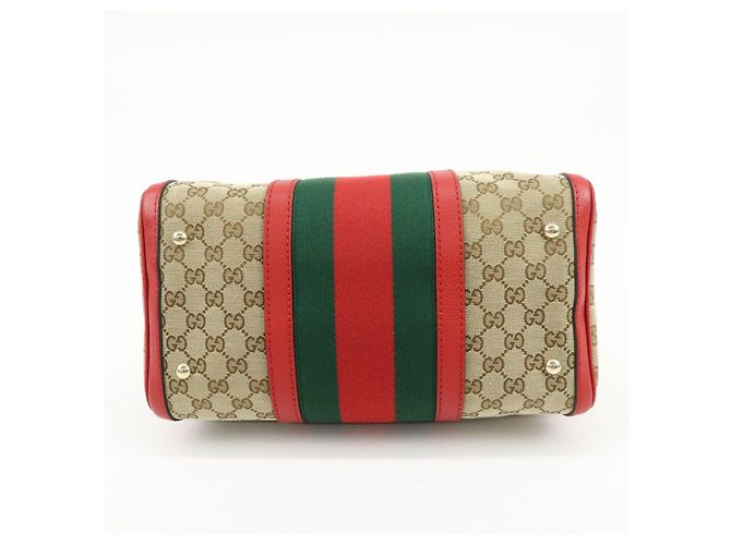 Borsa 2Way GUCCI Sherry GG Canvas Leather Boston Bag Beige Rosso 247205 - vista 5
