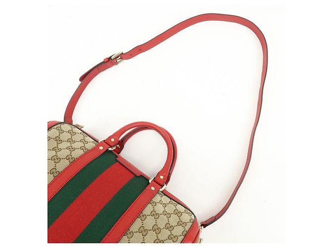Borsa 2Way GUCCI Sherry GG Canvas Leather Boston Bag Beige Rosso 247205 - vista 6