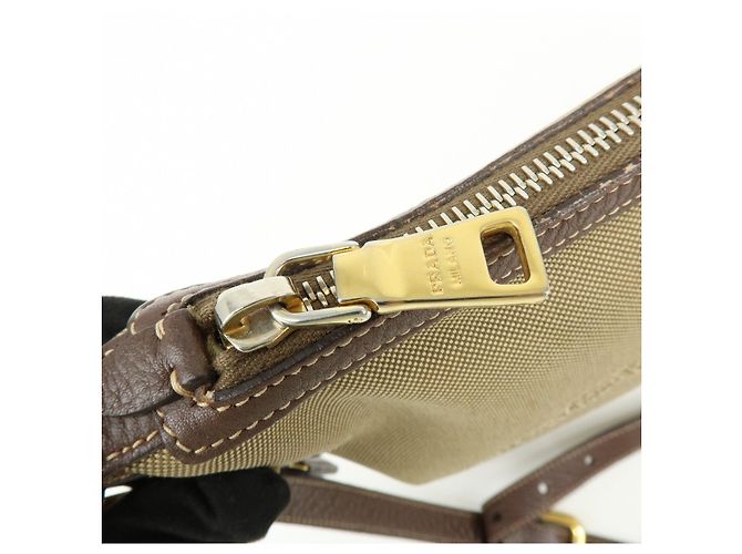 Borsa a tracolla e a spalla in pelle Jacquard con logo PRADA Marrone - vista 18