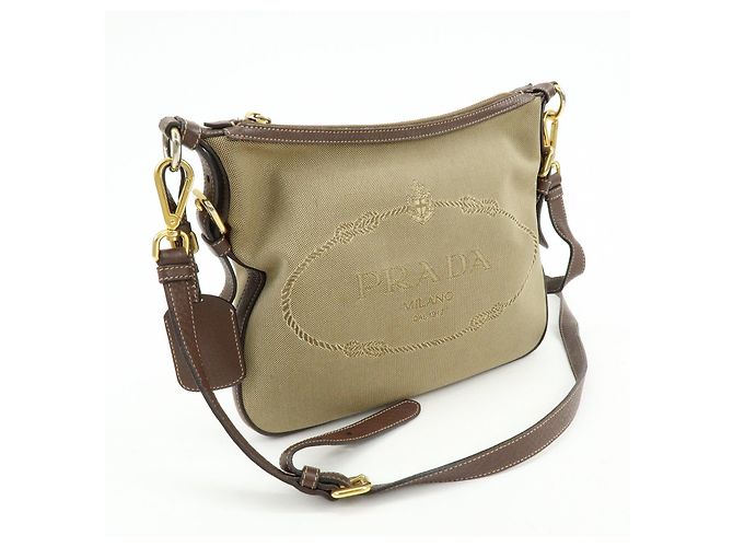 Borsa a tracolla e a spalla in pelle Jacquard con logo PRADA Marrone - vista 4
