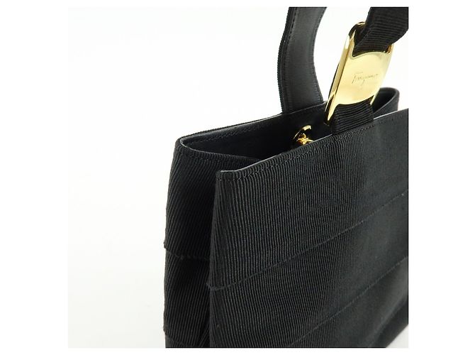 Salvatore Ferragamo Ferragamo Vara Canvas Leder Tiered Handtasche Pouch Schwarz - Ansicht 13
