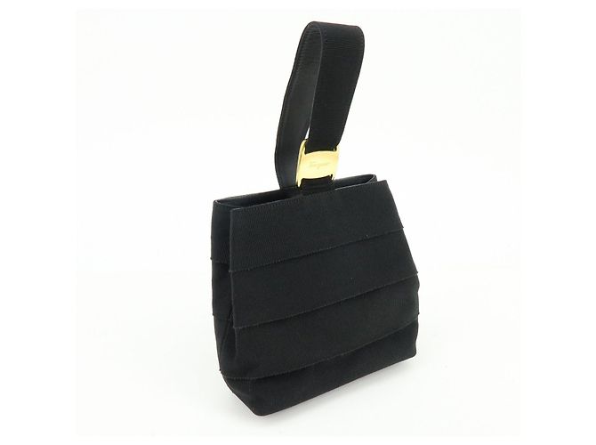 Salvatore Ferragamo Ferragamo Vara Canvas Leder Tiered Handtasche Pouch Schwarz - Ansicht 4