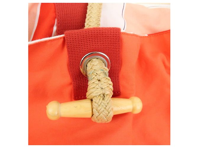 Hermès HERMES Cabas Drapeaux Au Vent Bolso de Playa de Algodón Tote Bag Rosa Rojo Blanco - vista 11
