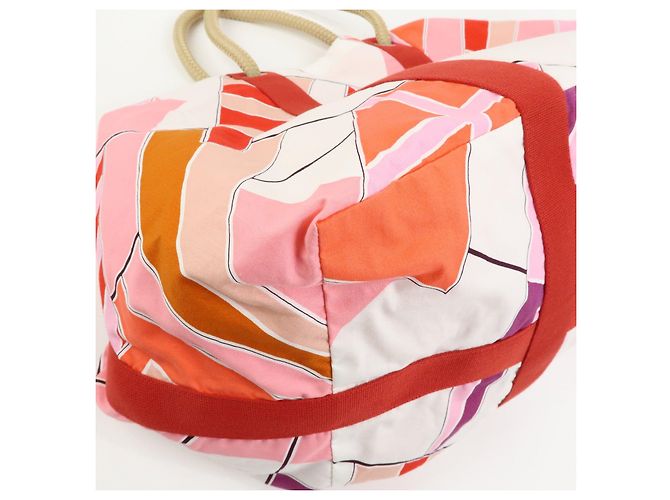 Hermès HERMES Cabas Drapeaux Au Vent Bolso de Playa de Algodón Tote Bag Rosa Rojo Blanco - vista 13