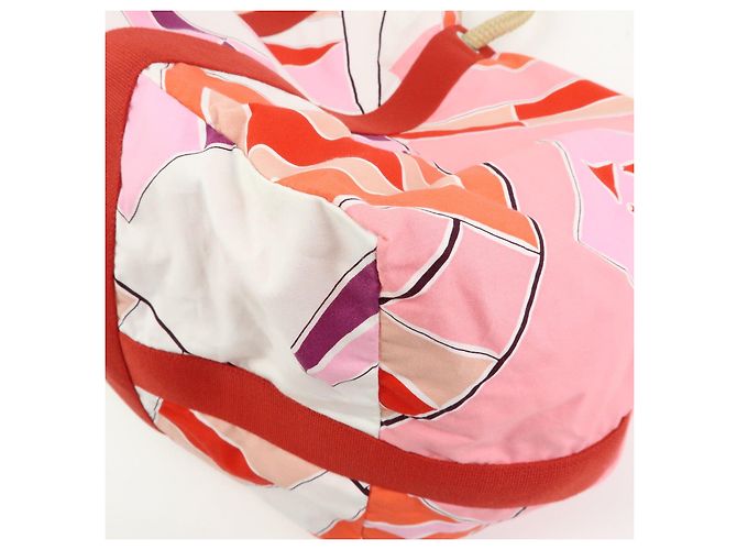 Hermès HERMES Cabas Drapeaux Au Vent Bolso de Playa de Algodón Tote Bag Rosa Rojo Blanco - vista 14